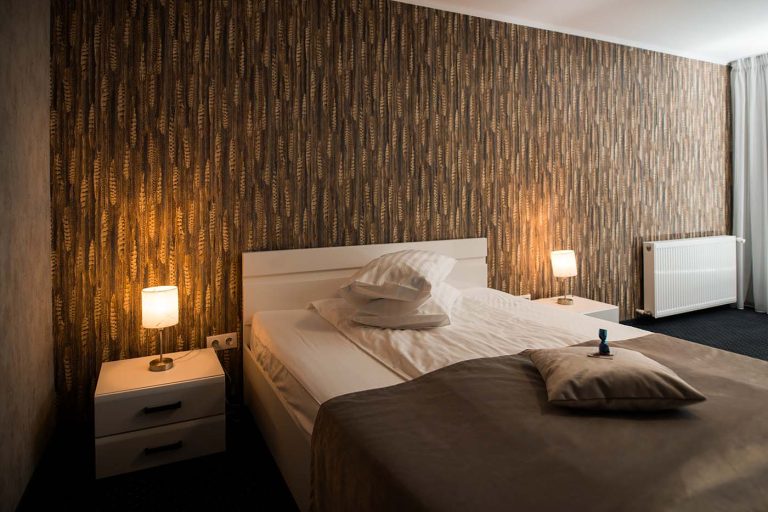 A wooden wall in a hotel room in Sibiu, Cisnadie.
